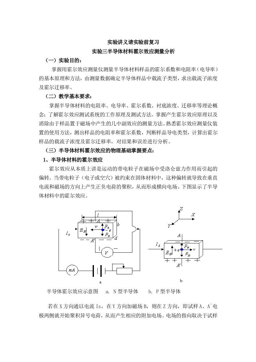 霍尔实验与热特性实验讲义请实验前复习