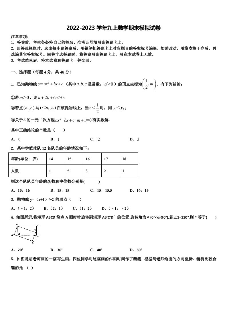 2023届湖南省长沙市一中学教育集团数学九年级第一学期期末检测试题含解析