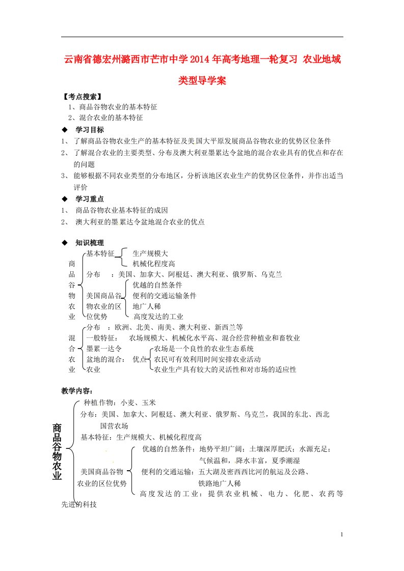 云南省德宏州潞西市芒市中学高考地理一轮复习