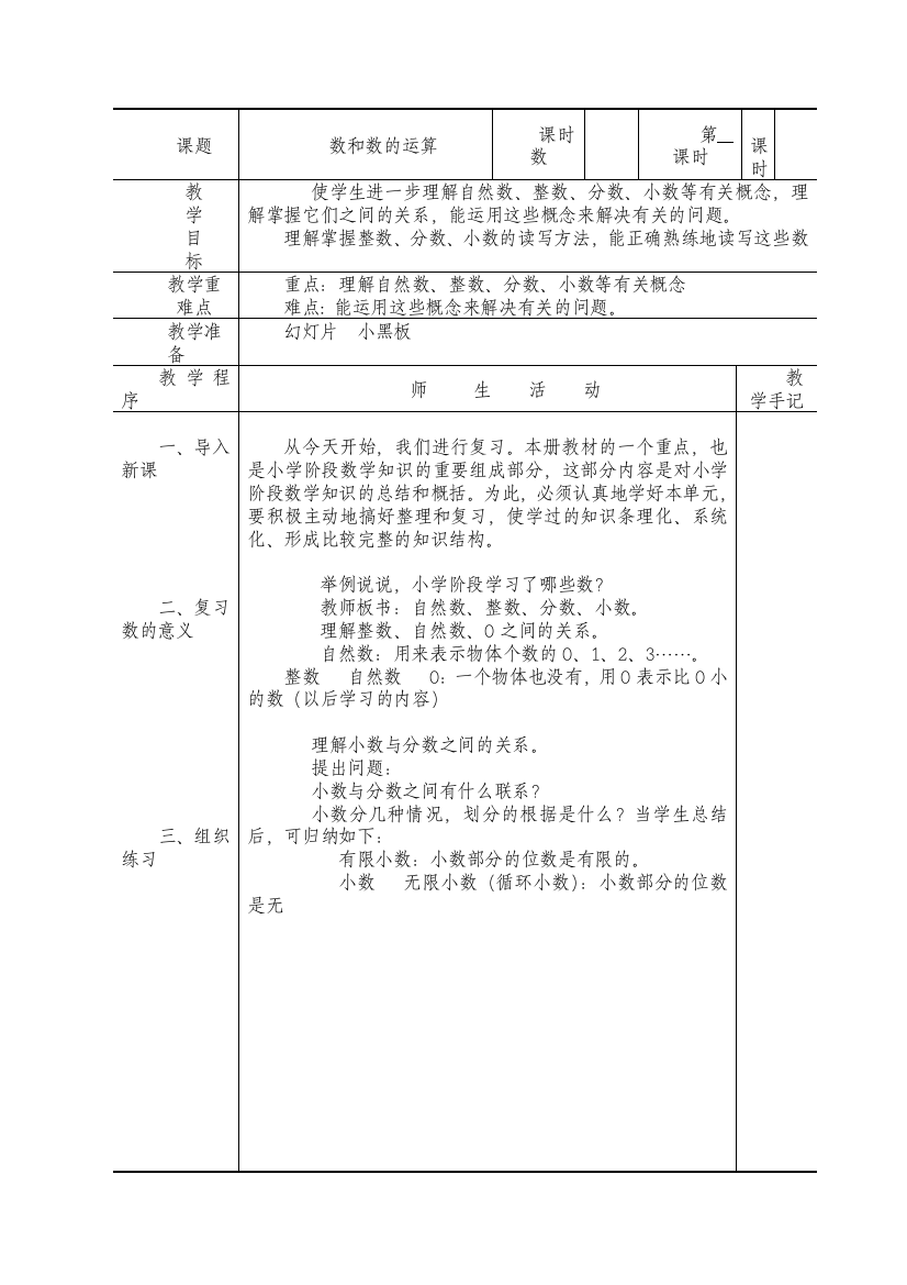 六数下总复习备课