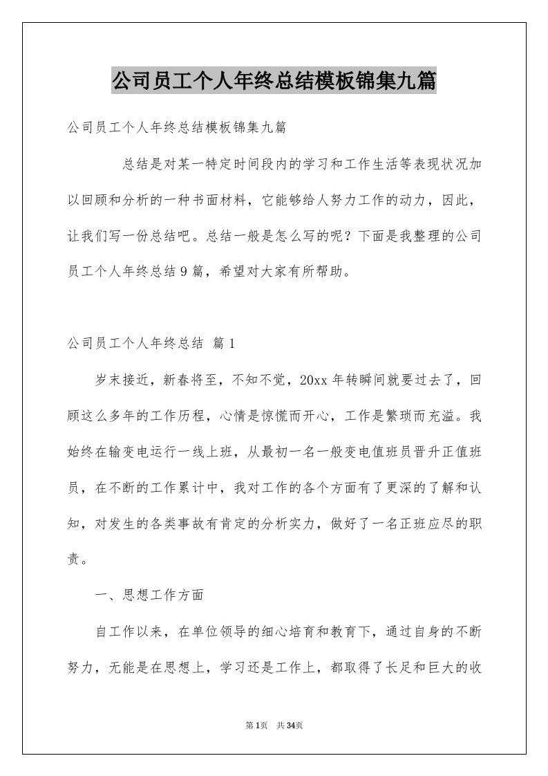 公司员工个人年终总结模板锦集九篇