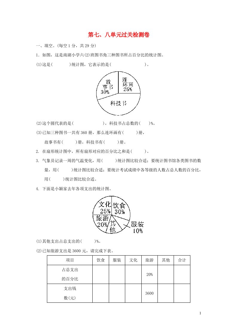 2021秋六年级数学上册第七八单元过关检测卷冀教版