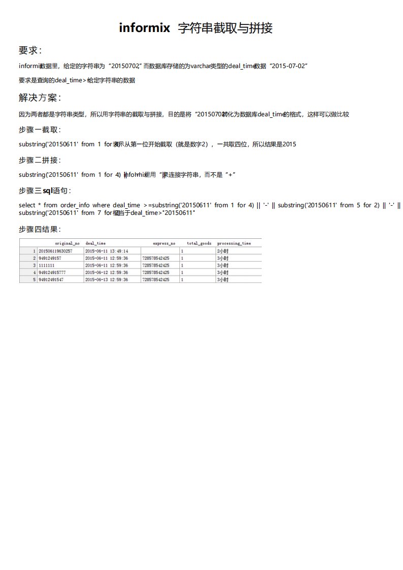 informix字符串截取与拼接