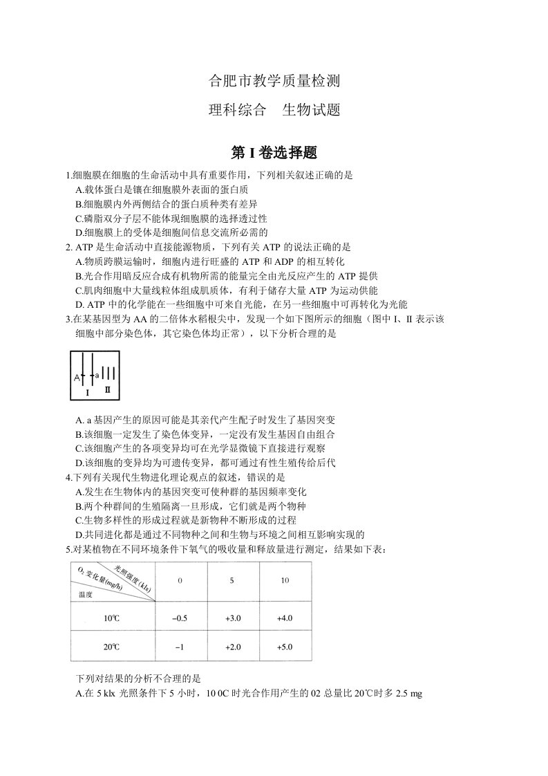 合肥市高三教学质量检测