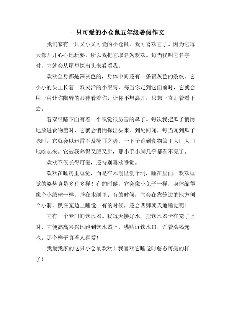 一只可爱的小仓鼠五年级暑假作文