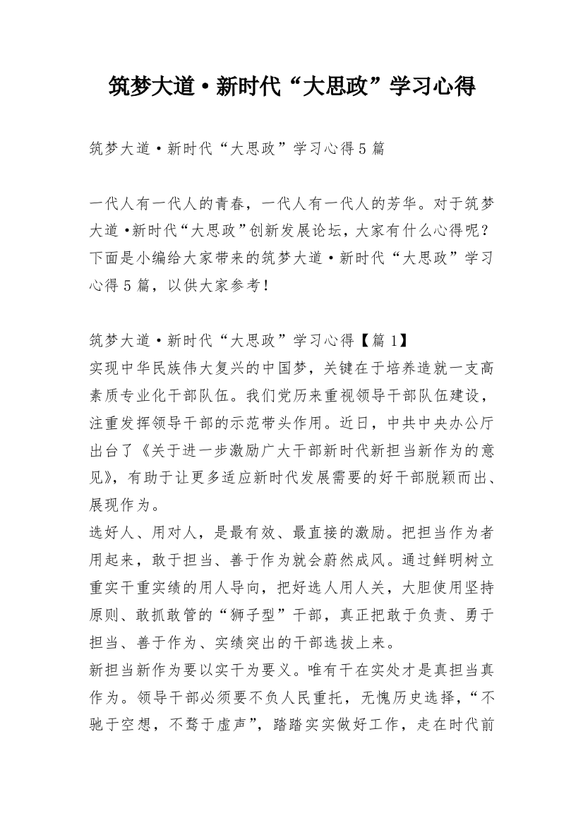 筑梦大道·新时代“大思政”学习心得