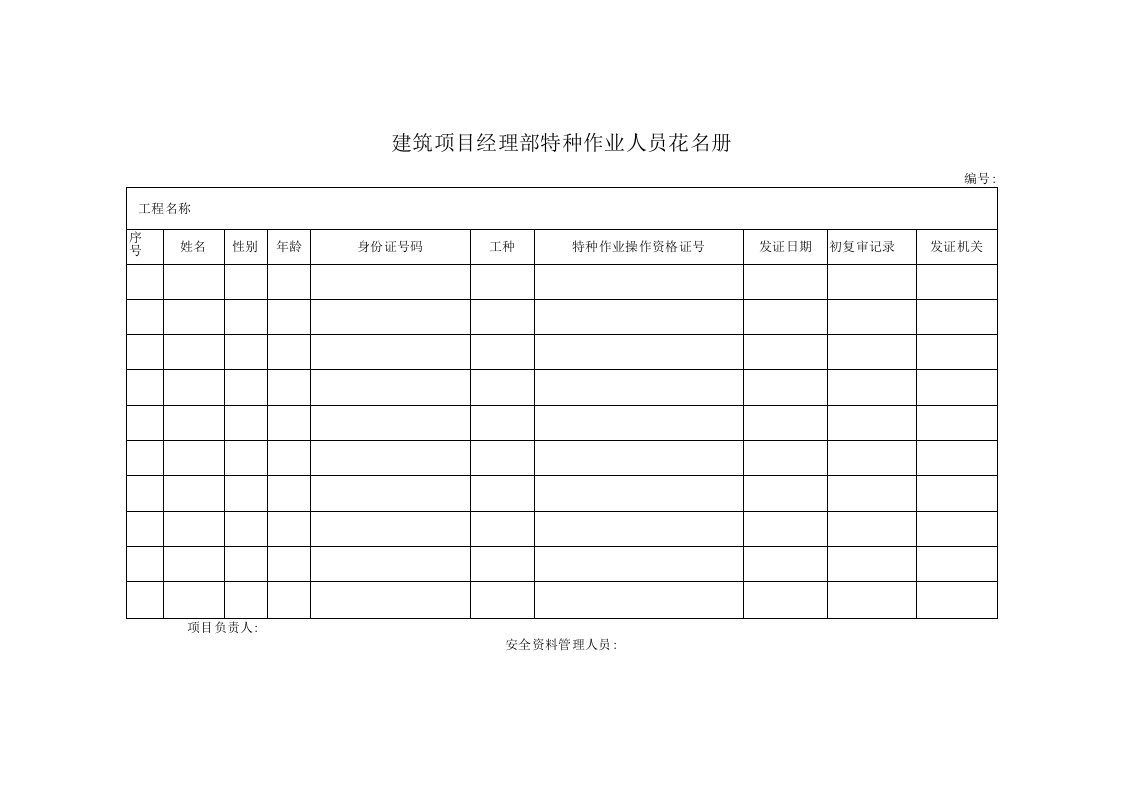 建筑项目经理部特种作业人员花名册