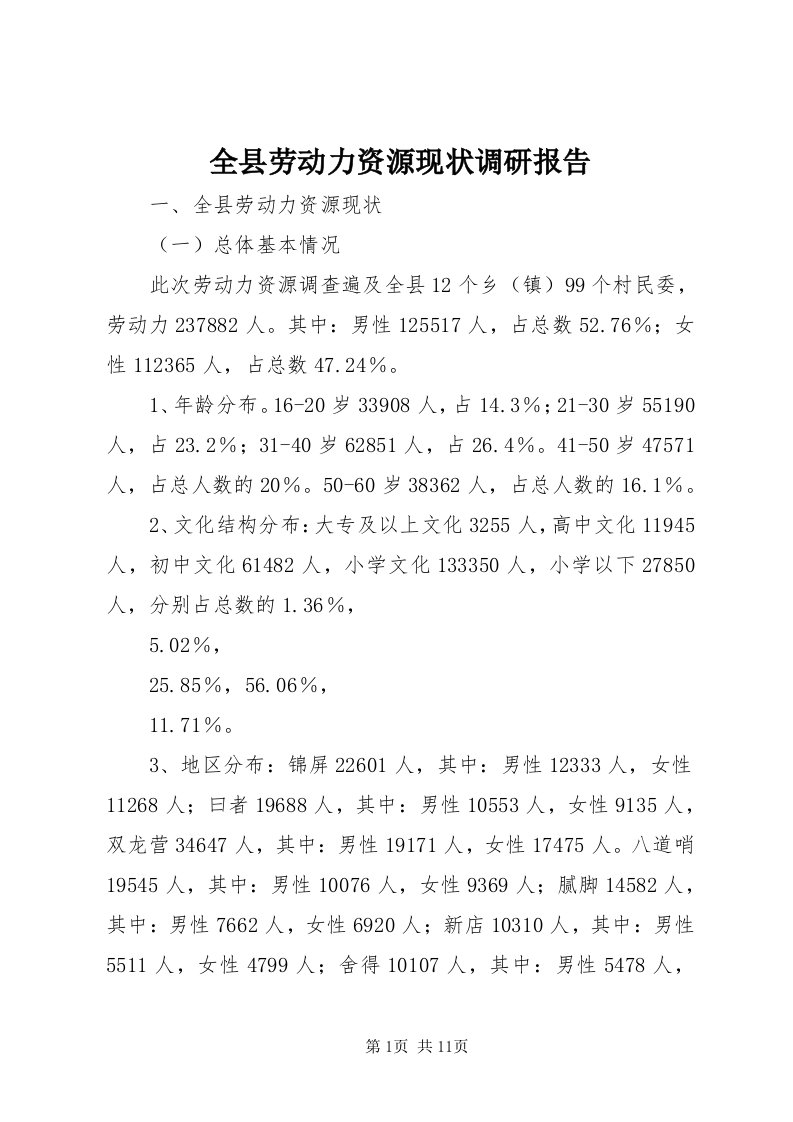 5全县劳动力资源现状调研报告