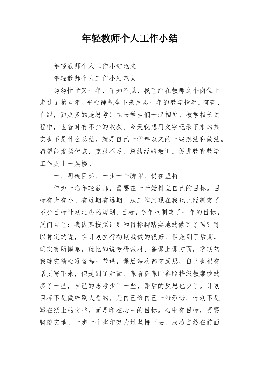 年轻教师个人工作小结