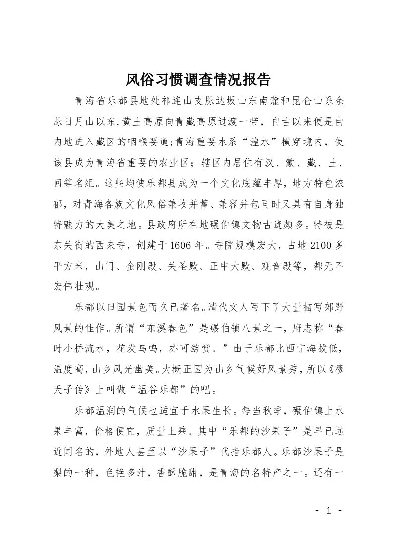 风俗习惯调查情况报告