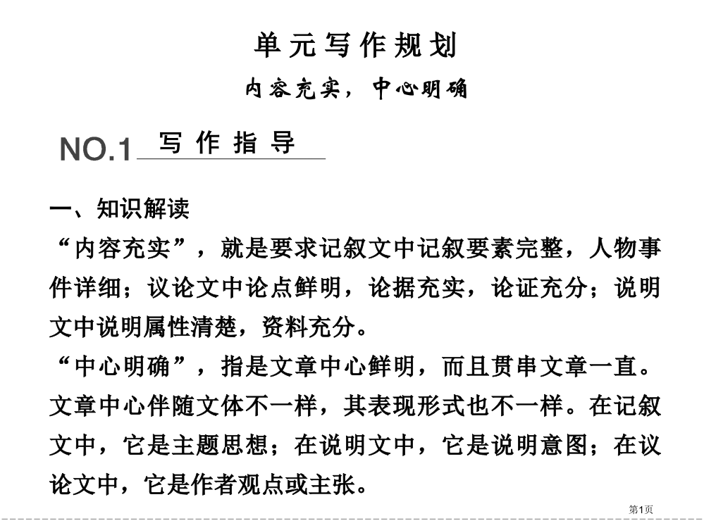 年高二语文同步单元写作规划内容充实中心明确粤教版选修唐宋散文选读省公开课一等奖全国示范课微课金奖PP