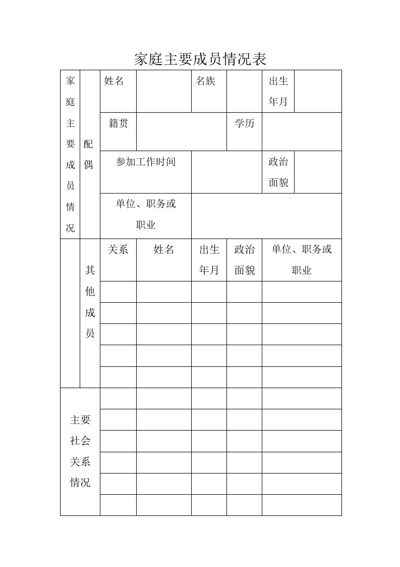 家庭主要成员情况表