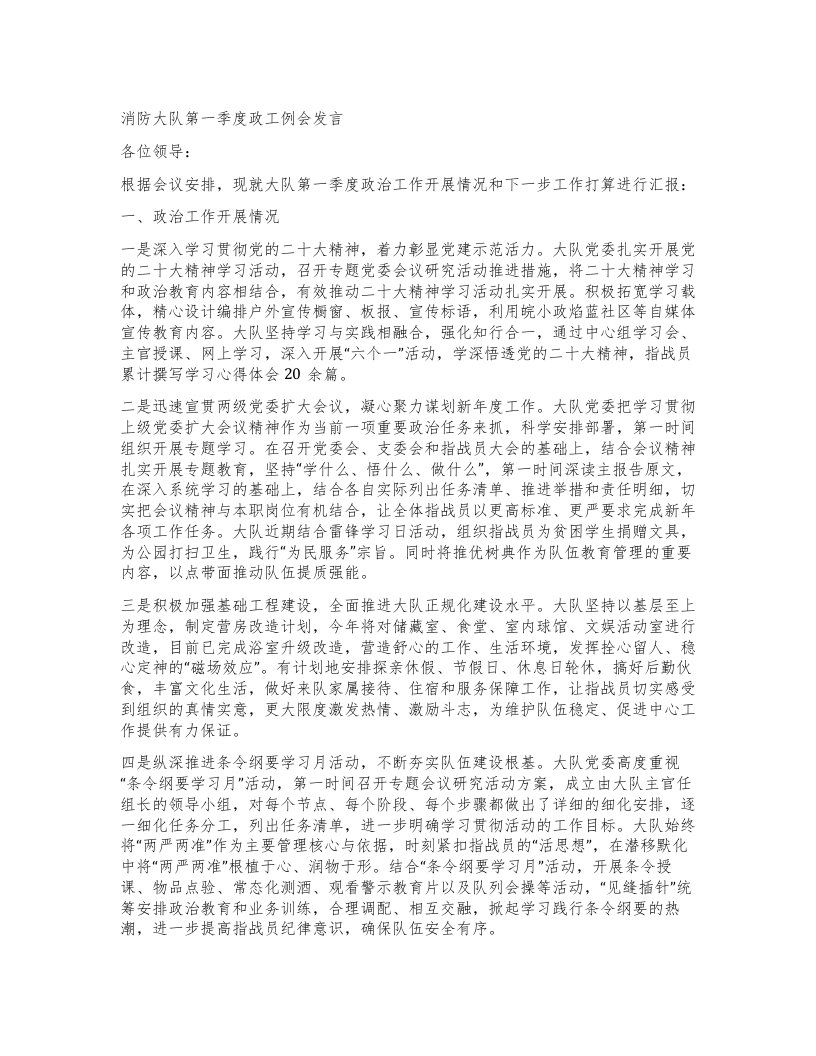 消防大队第一季度政工例会发言