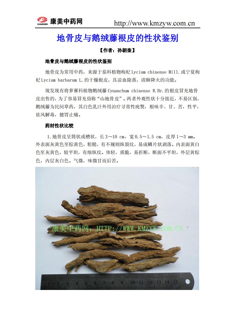 地骨皮与鹅绒藤根皮的性状鉴别