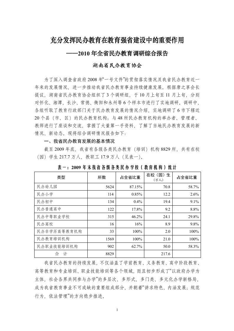 湖南省民办教育综合情况调研报告-（精选）