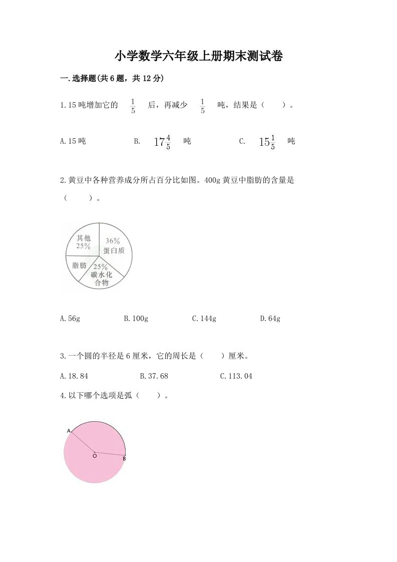 小学数学六年级上册期末测试卷附完整答案【考点梳理】