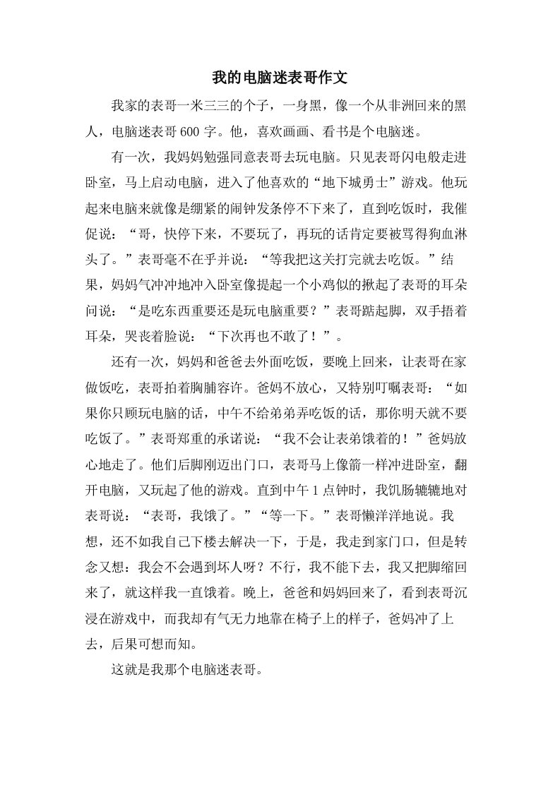 我的电脑迷表哥作文