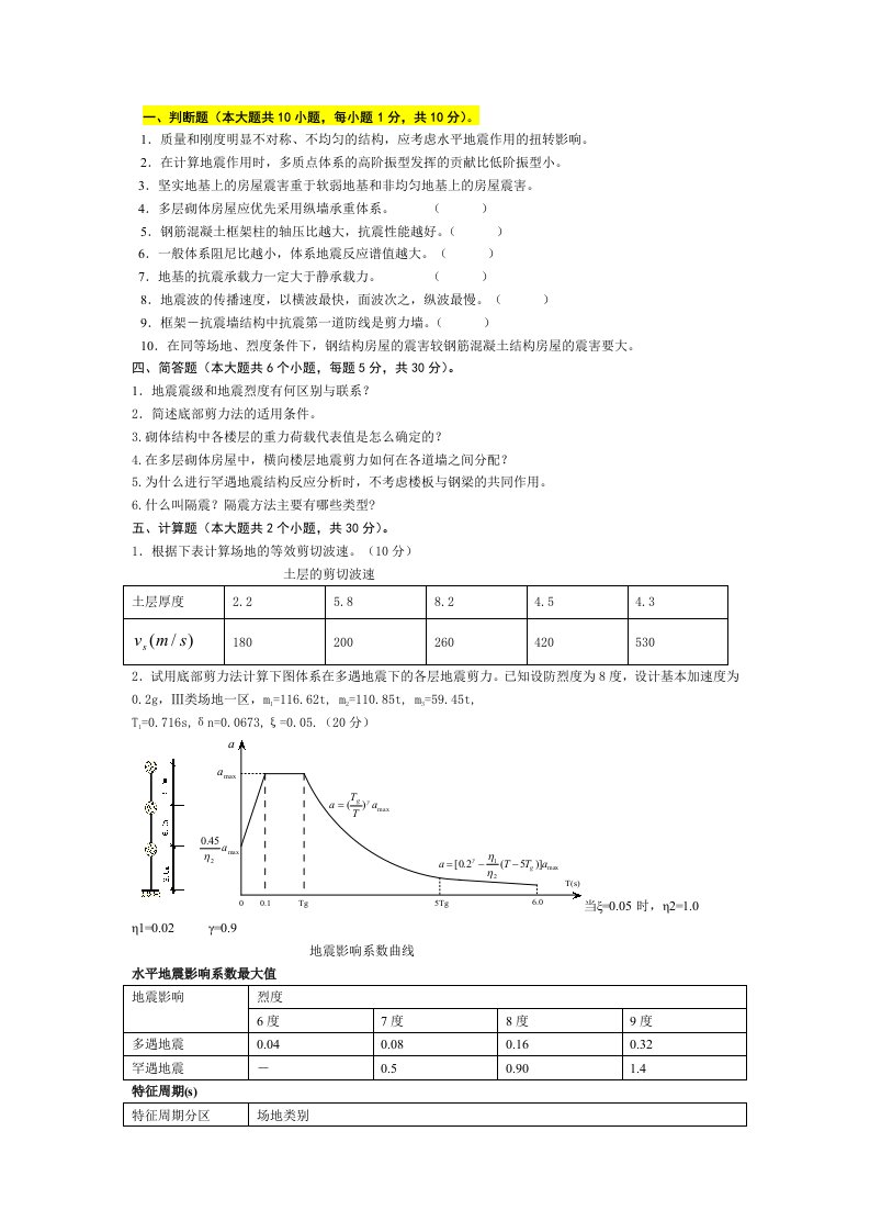 建筑结构抗震设计试卷整理版