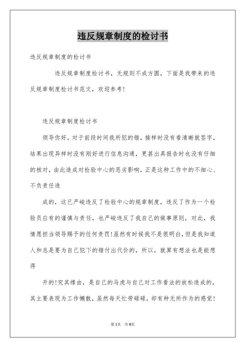 违反规章制度的检讨书精选