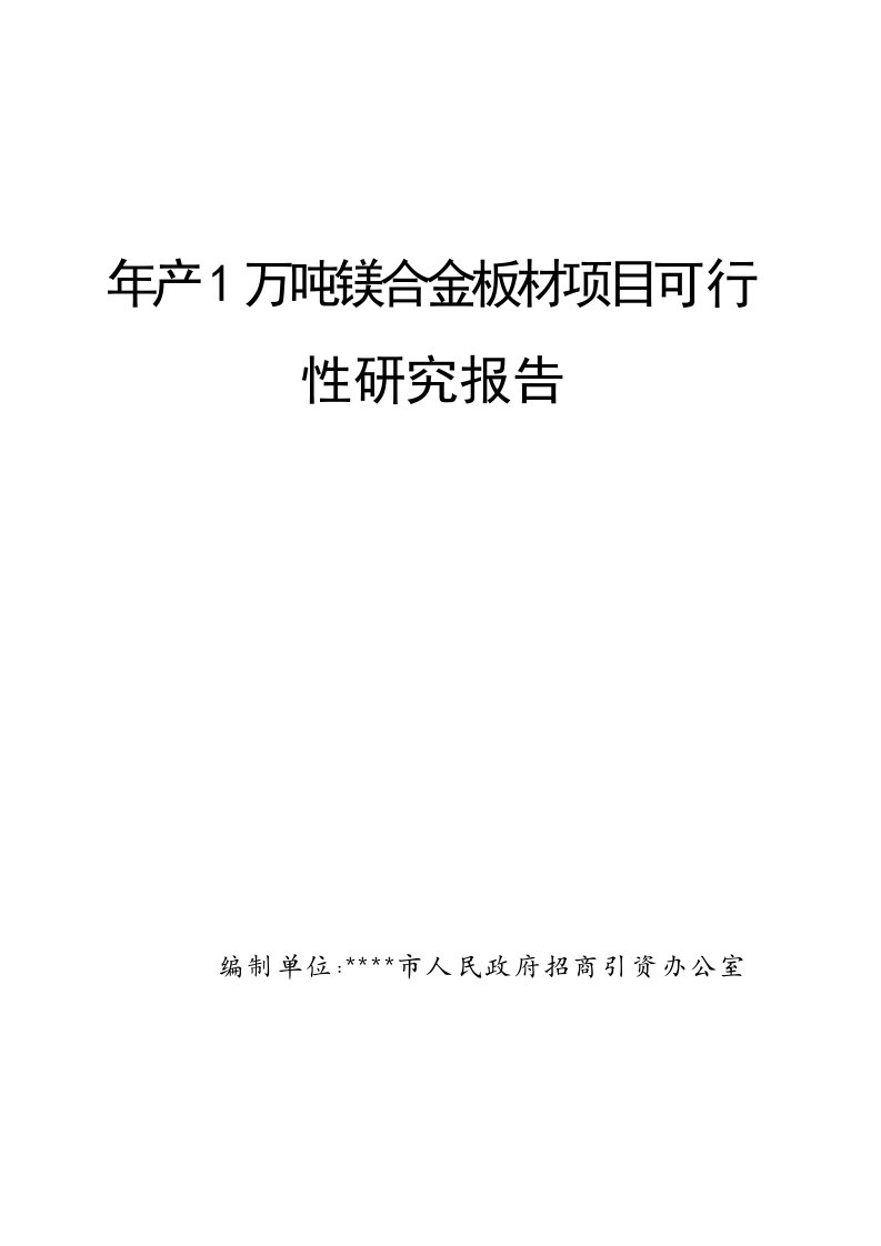 年产1万吨镁合金板材项目可行性研究报告