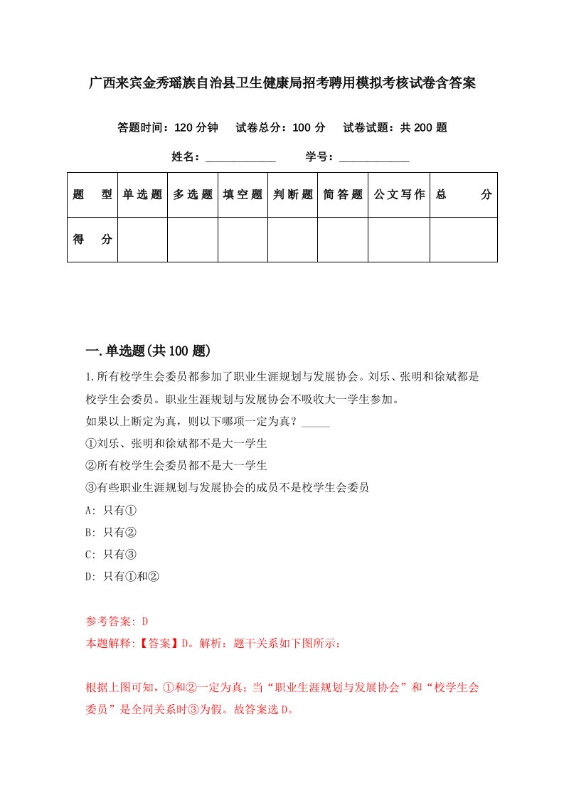 广西来宾金秀瑶族自治县卫生健康局招考聘用模拟考核试卷含答案5