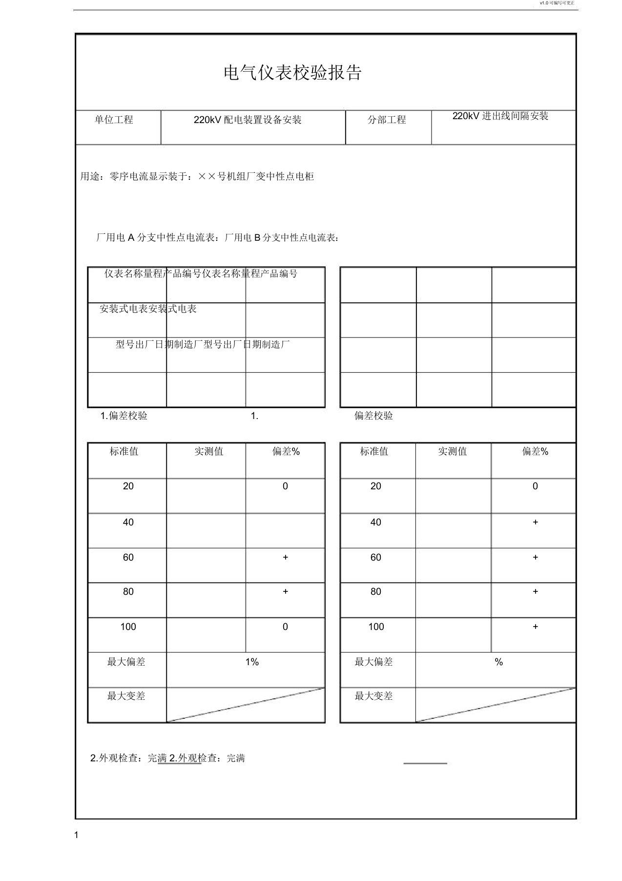 电气仪标准表格校验报告总结计划