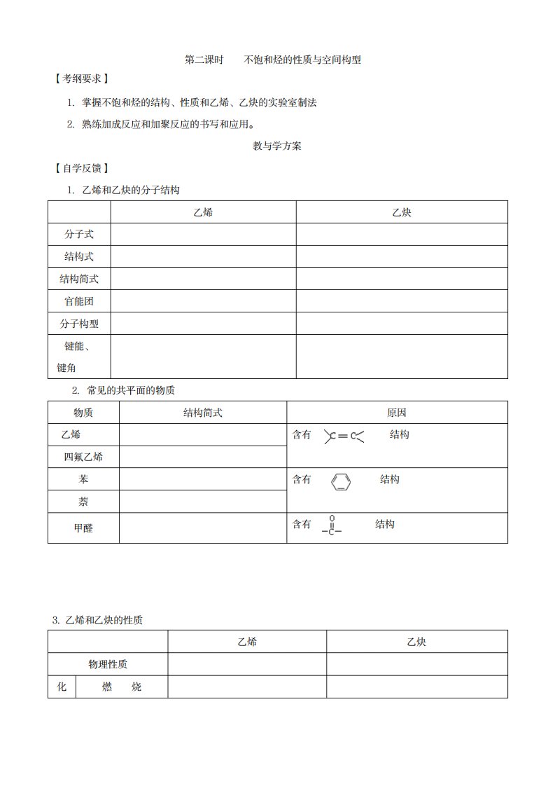 2023年高考化学复习教学案不饱和烃的性质与空间构型