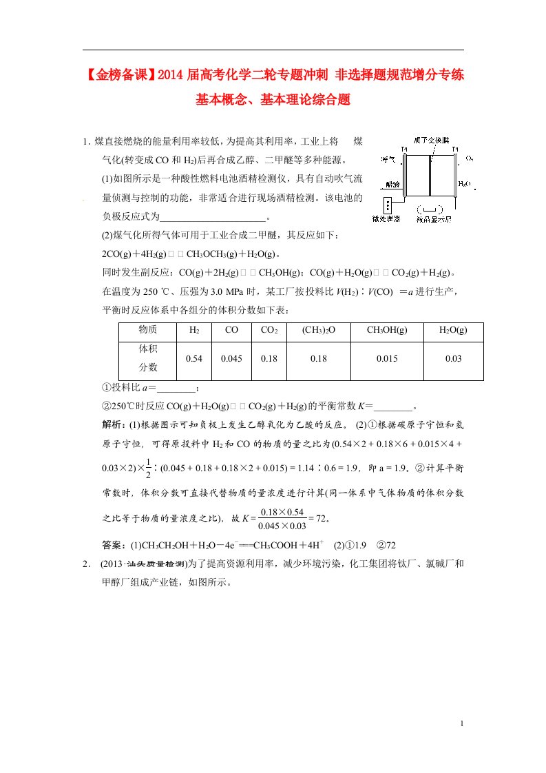 高考化学二轮专题冲刺