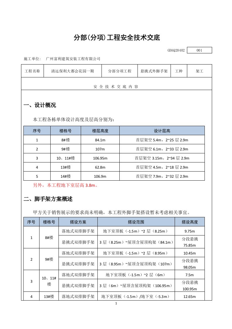 悬挑脚手架安全技术交底