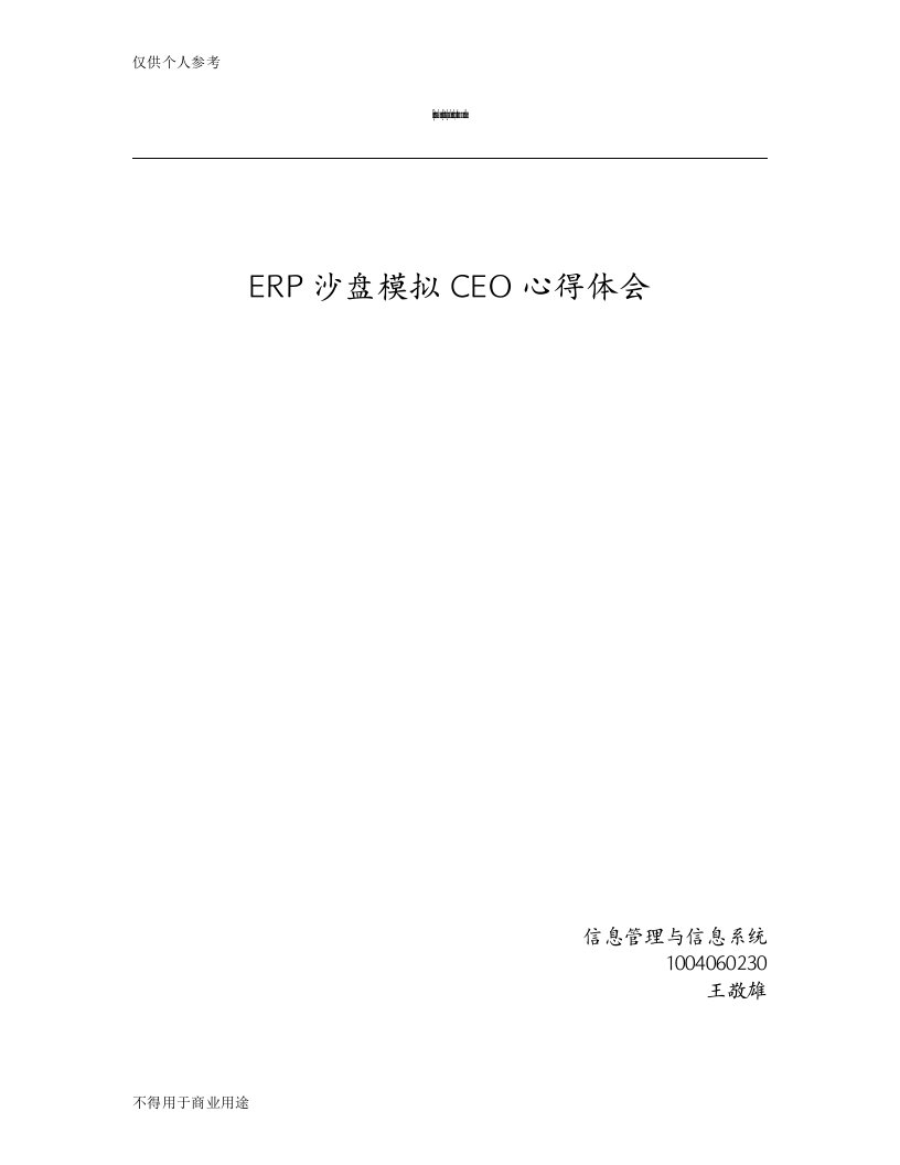 ERP沙盘模拟心得体会(CEO)