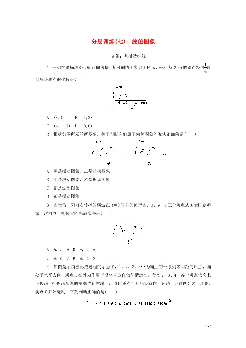 2020_2021学年高中物理分层训练七波的图象含解析新人教版选修3_4