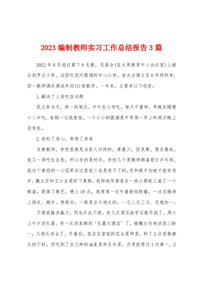 2023年编制教师实习工作总结报告