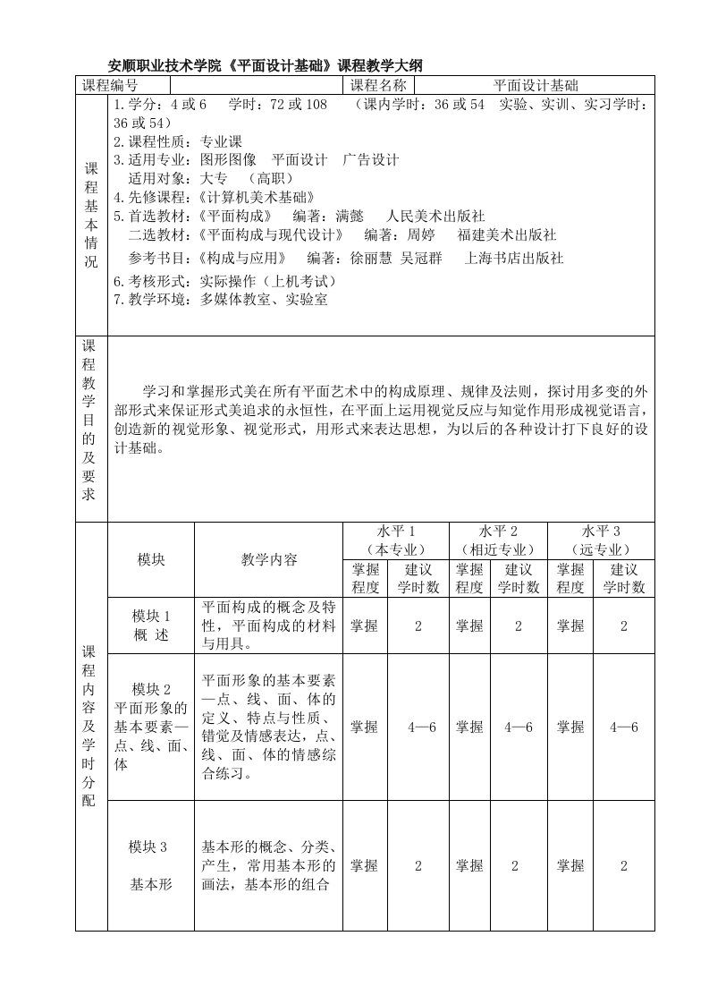 《平面设计基础》教学大纲