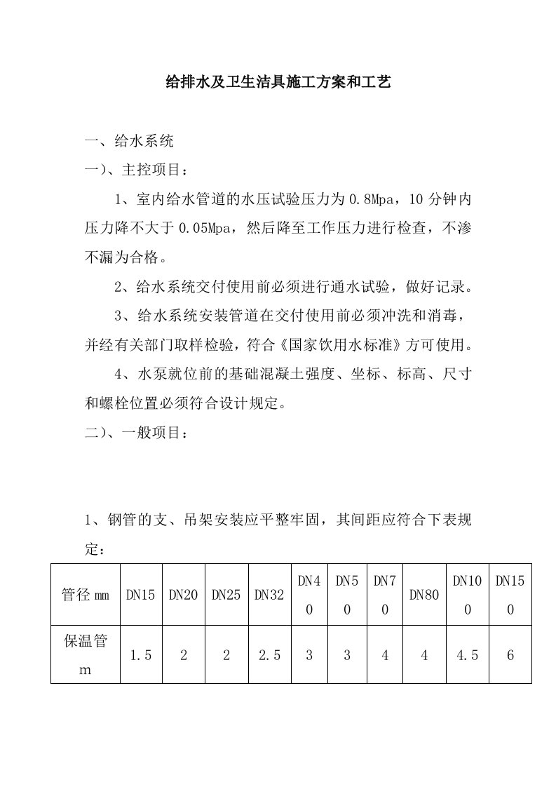 给排水及卫生洁具施工方案和工艺