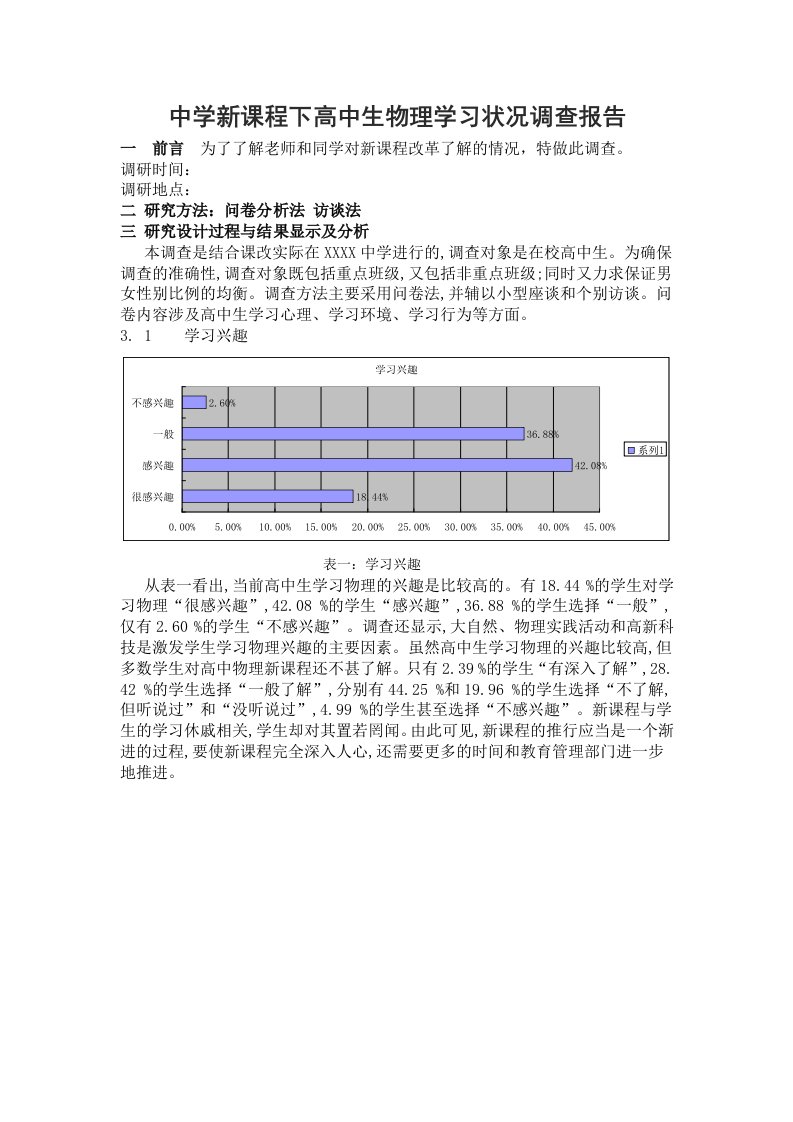 中学物理调研报告