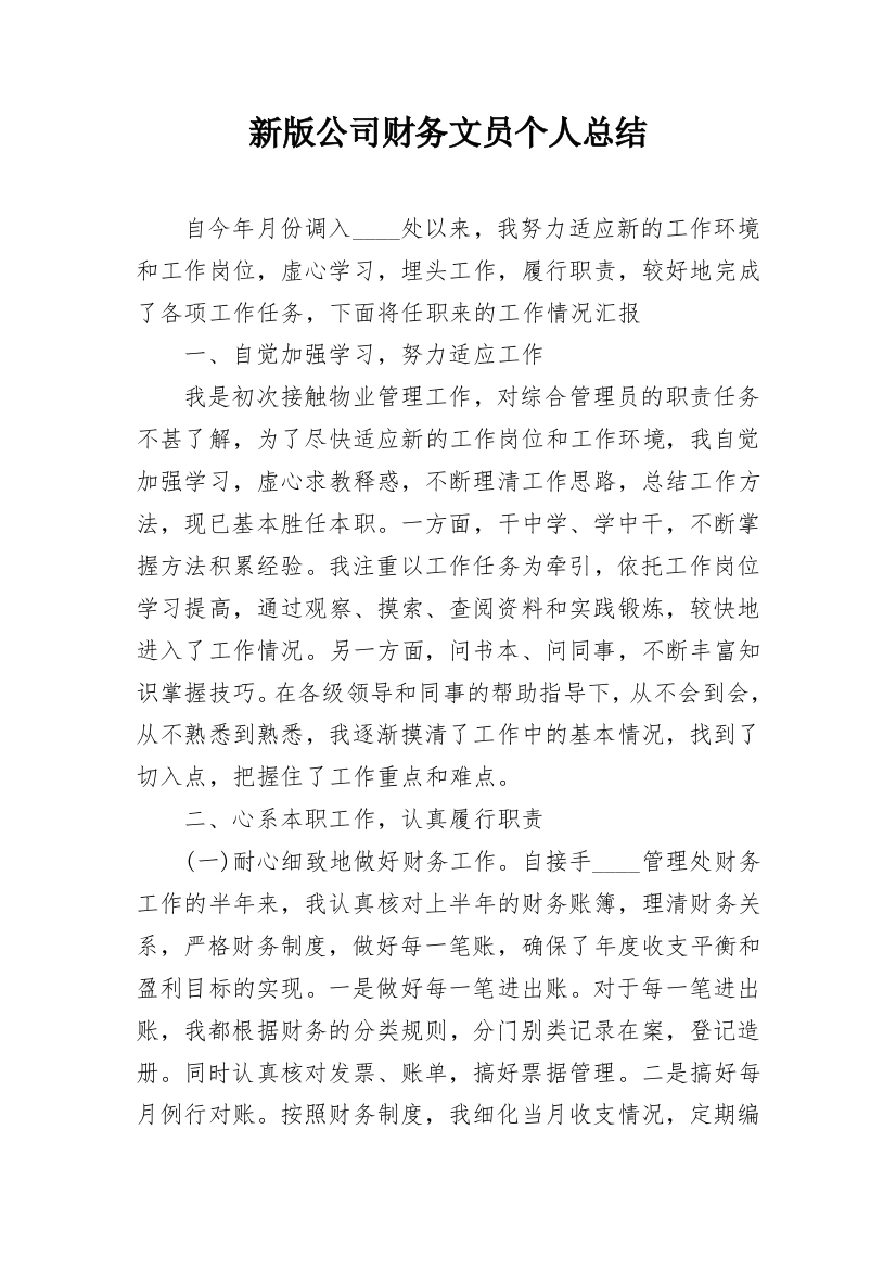 新版公司财务文员个人总结