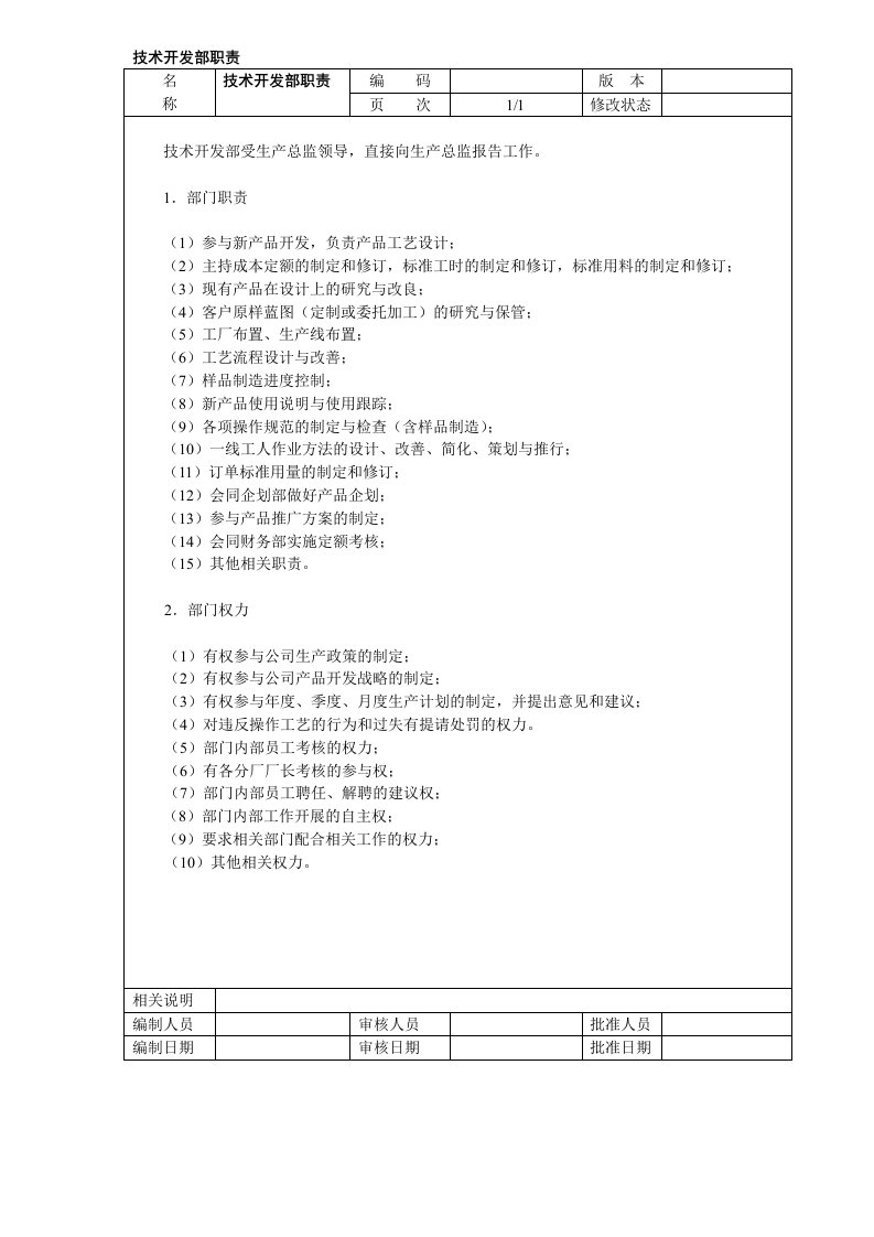 技术开发部职责