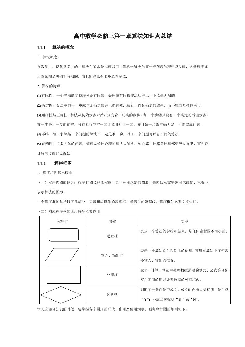 高中数学必修三第一章算法知识点总结