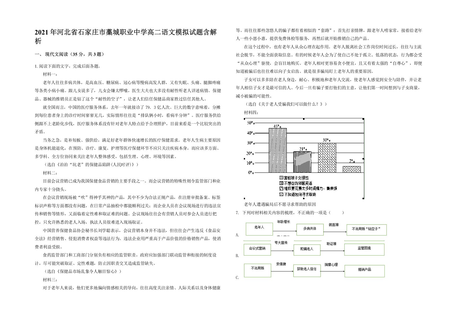 2021年河北省石家庄市藁城职业中学高二语文模拟试题含解析