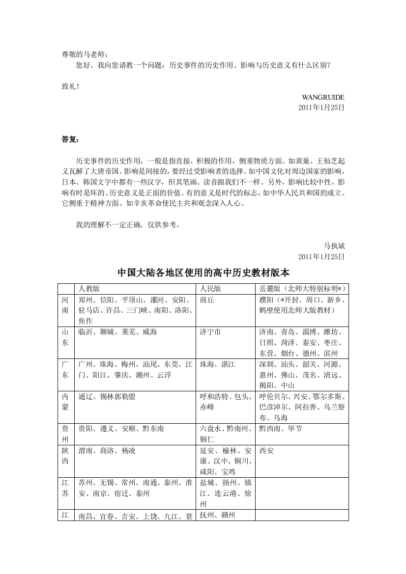 历史作用、影响与历史意义有什么区别