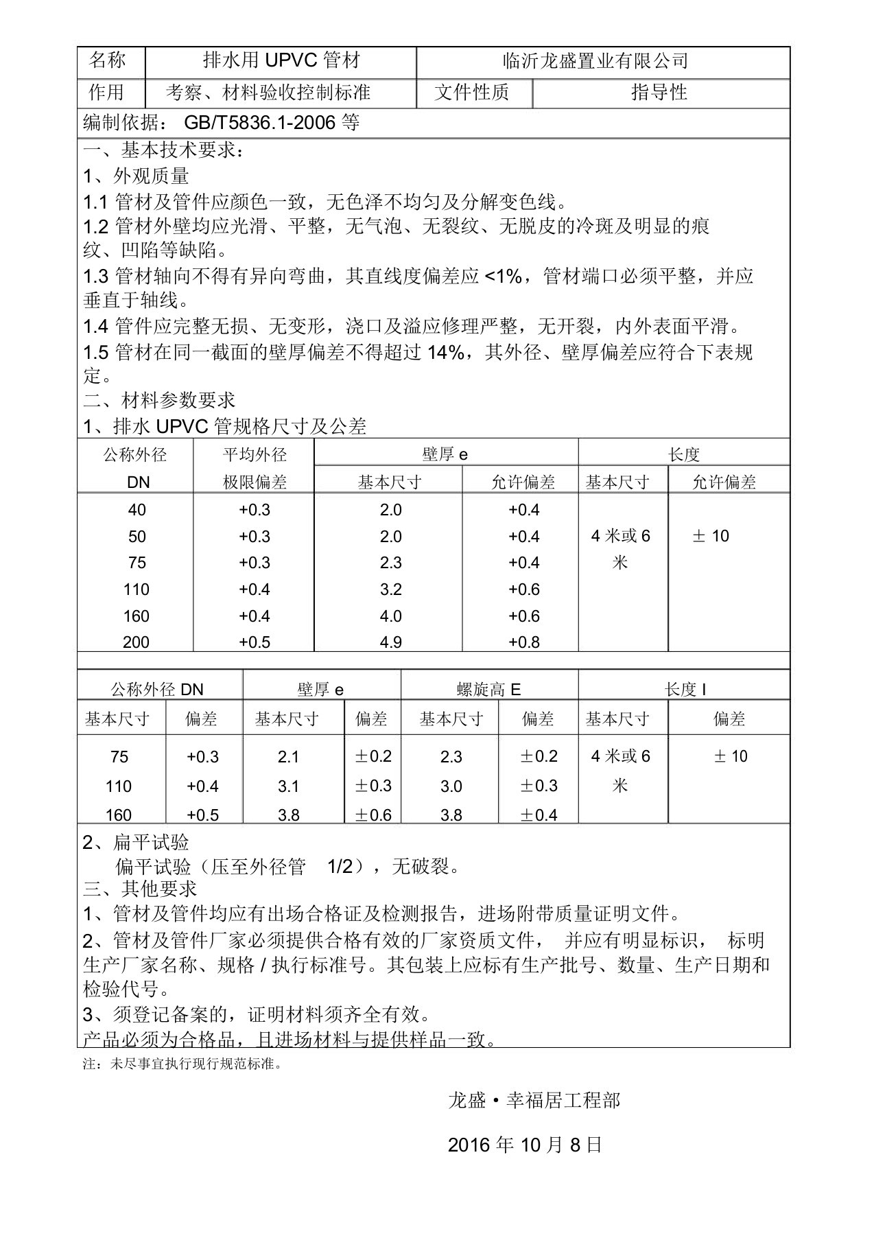 PVC排水管检查标准