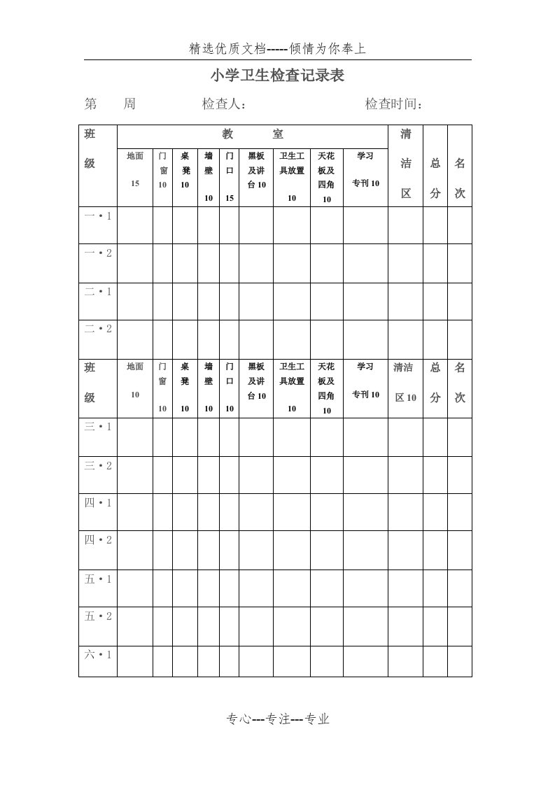 小学卫生检查记录表(共3页)