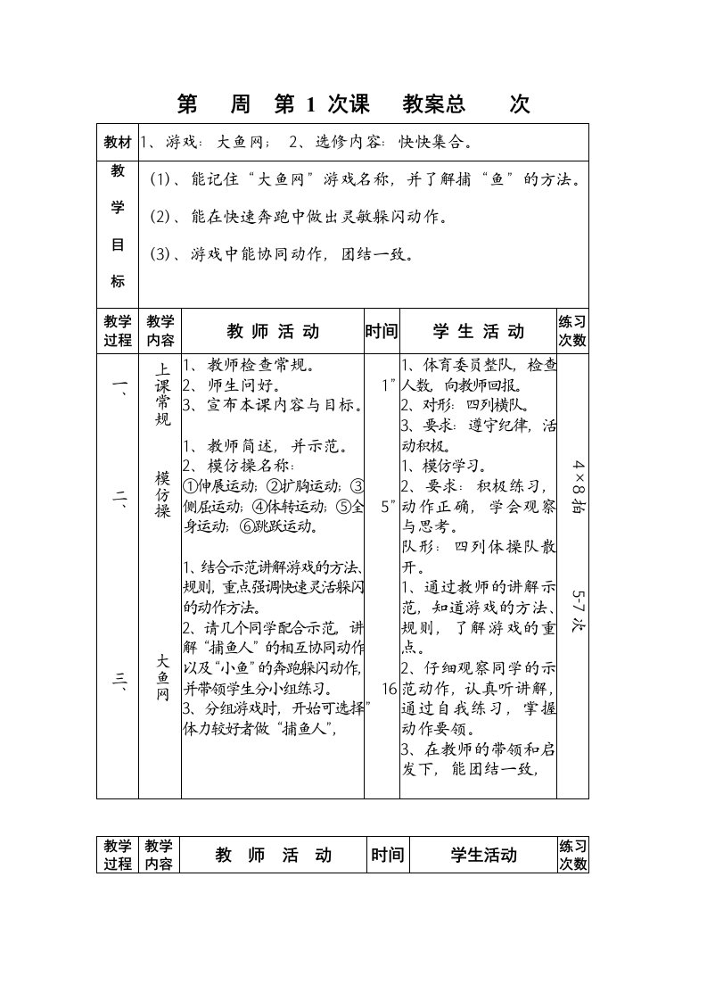 二年级体育教案队列队形