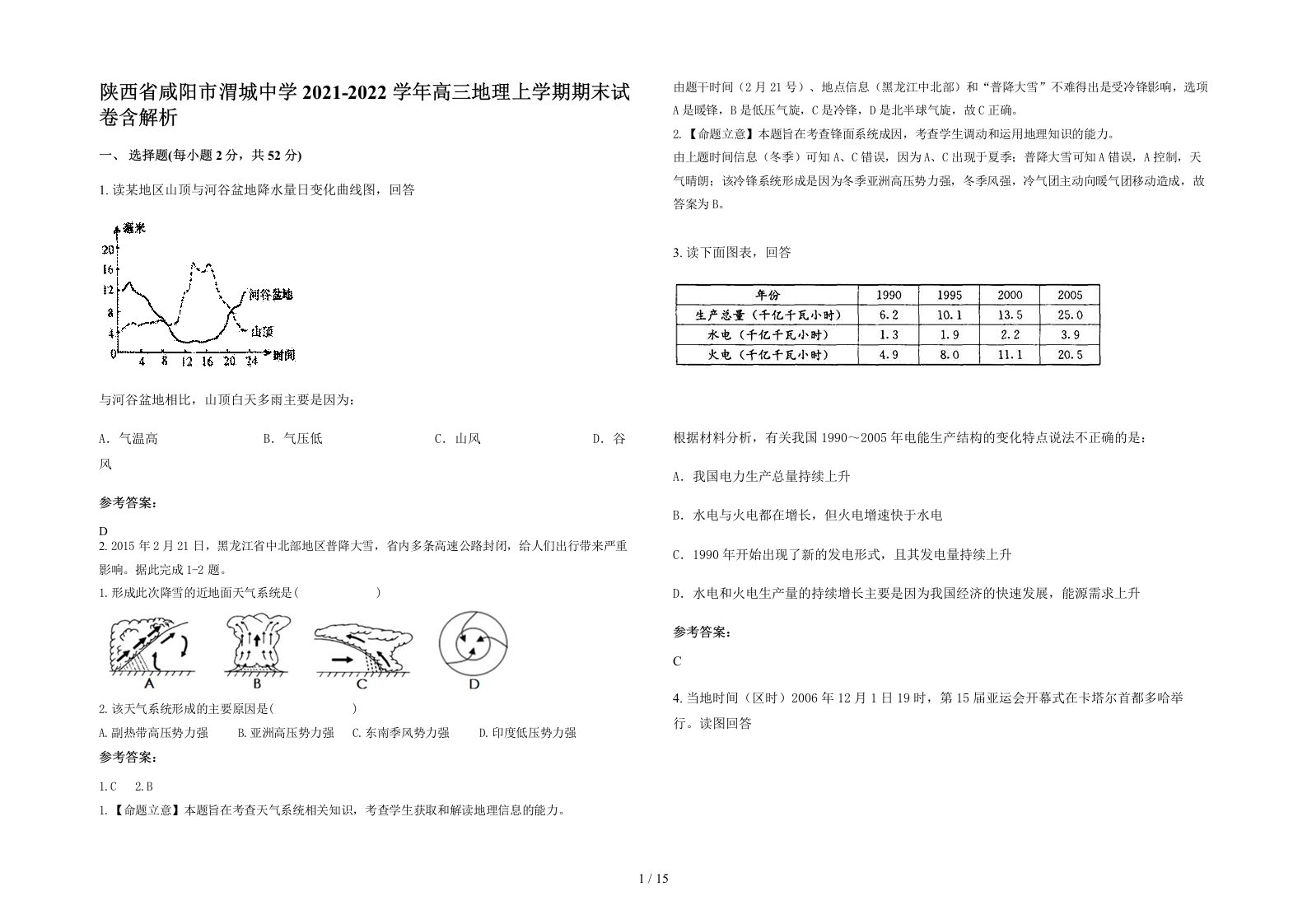 陕西省咸阳市渭城中学2021-2022学年高三地理上学期期末试卷含解析