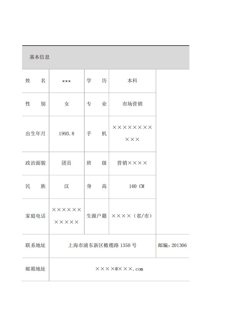 就业推荐表模板