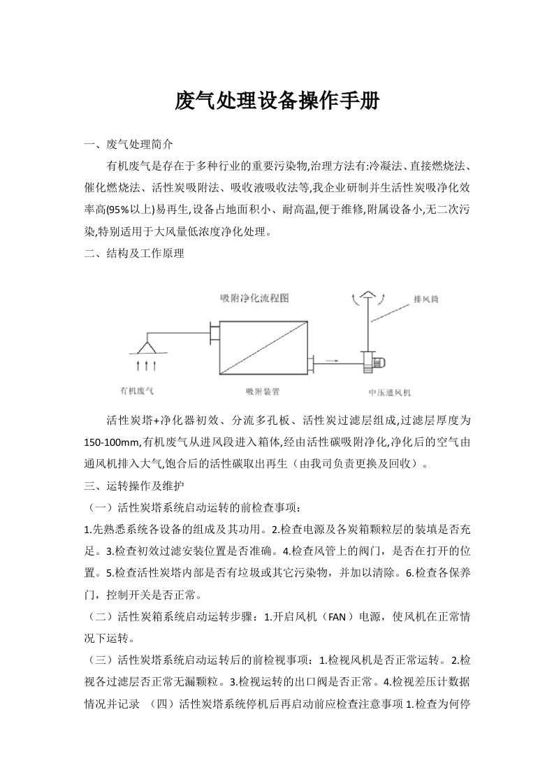 活性炭废气处理设备操作手册