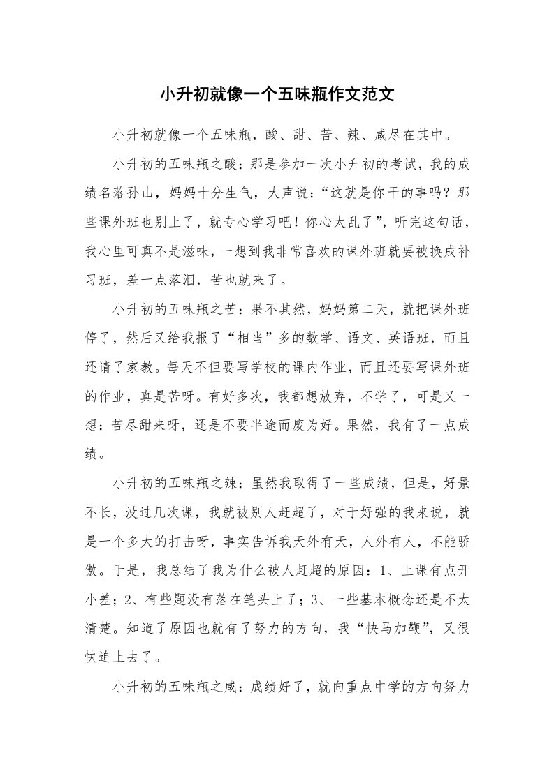 小升初就像一个五味瓶作文范文