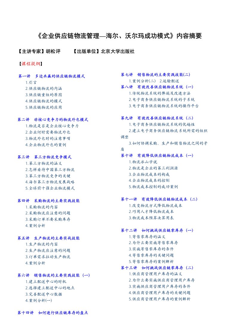 企业供应链物流管理-海尔、沃尔玛成功模式