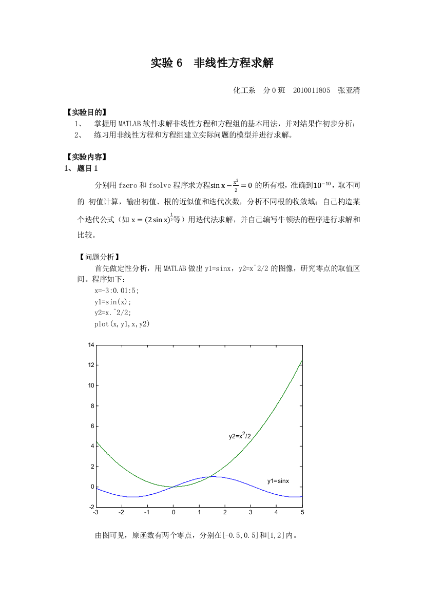 实验非线性方程求解