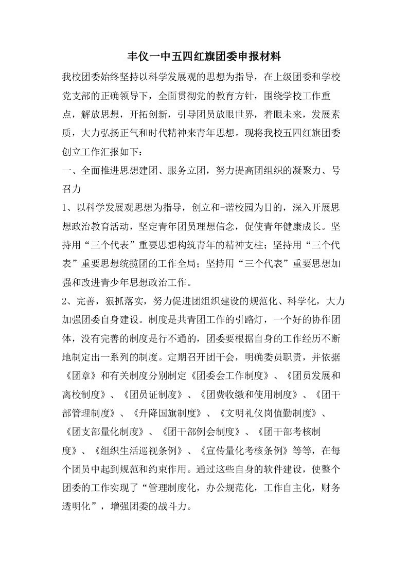 丰仪一中五四红旗团委申报材料